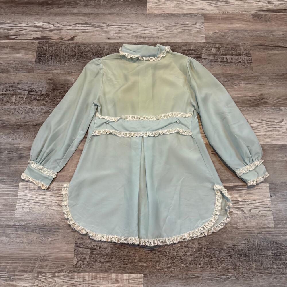 Vintage Christian Dior Mint Chiffon Lace Blouse Coquette Romantic Small - Picture 5 of 10